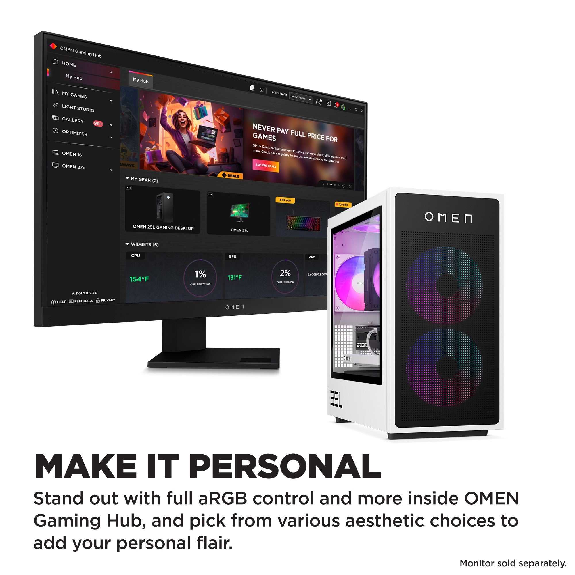 OMEN 35L Gaming Desktop GT16-0085t PC, Windows 11 Pro, Intel® Core™ Ultra 7, 32GB RAM, 2TB SSD, NVIDIA® GeForce RTX™ 4080 SUPER, Ceramic white - Image 4